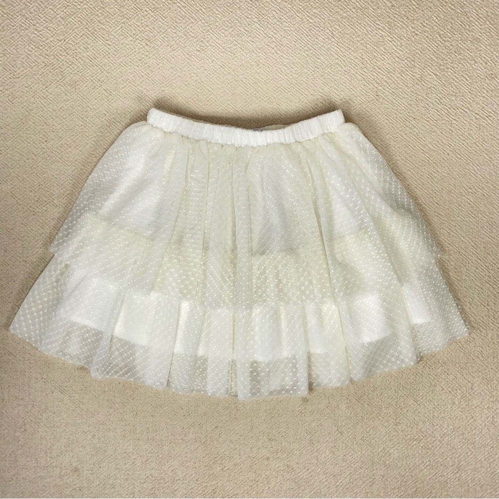 HILL HOUSE Clara Tulle Tiered Flare White Cream Mini Pull-on Skirt sz XS NWOT